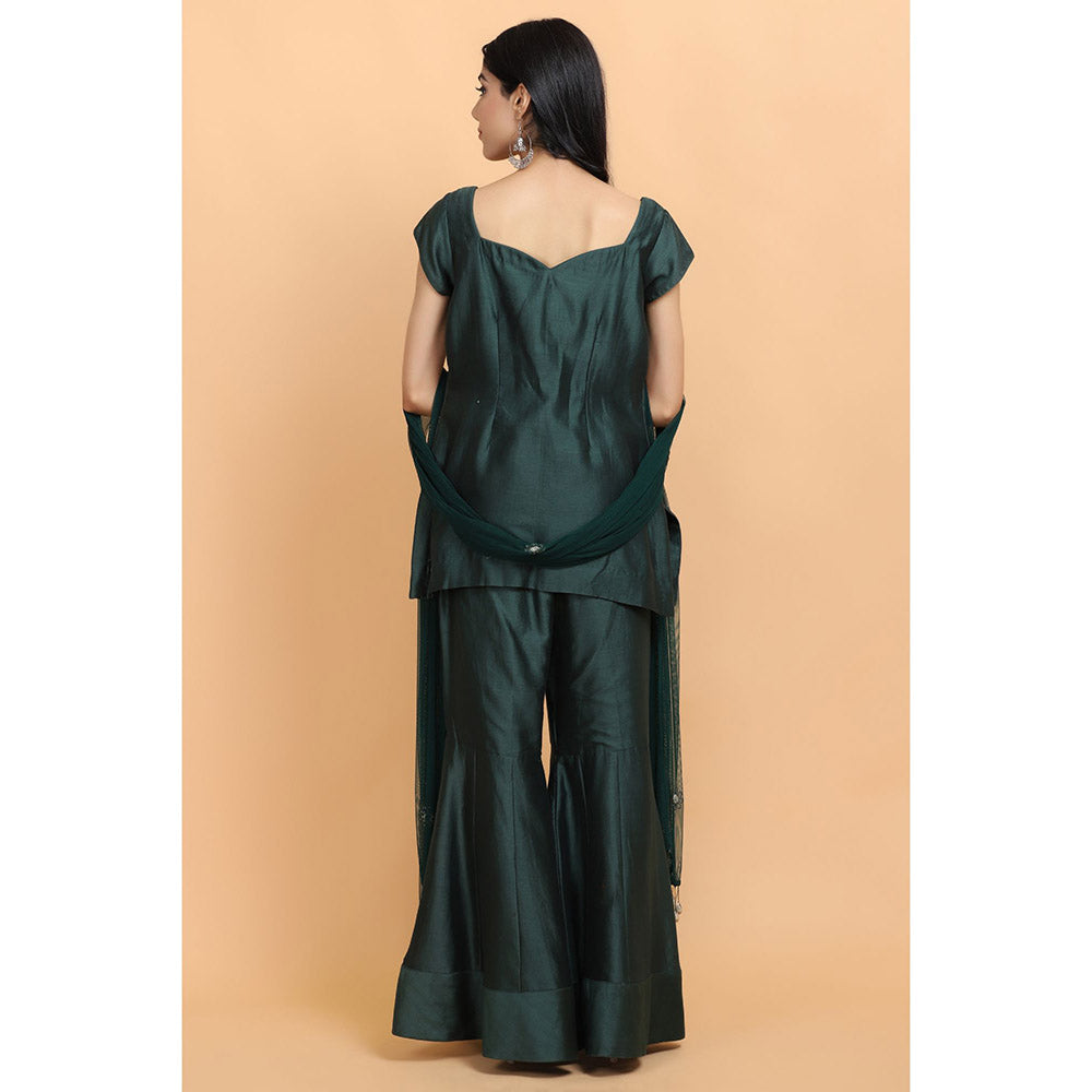 Arpita Sulakshana Bottle Green Kurta Sharara with Dupatta (Set of 3)