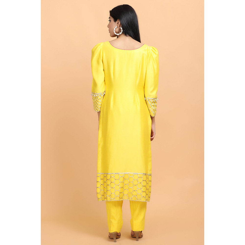 Arpita Sulakshana Yellow Chanderi Kurta Pant with Dupatta (Set of 3)