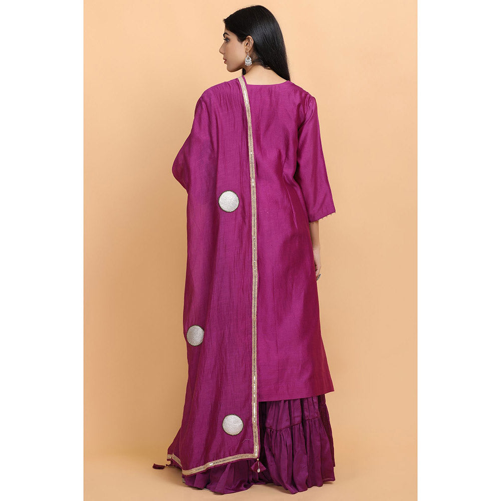 Arpita Sulakshana Wine Chanderi Kurta Sharara with Dupatta (Set of 3)