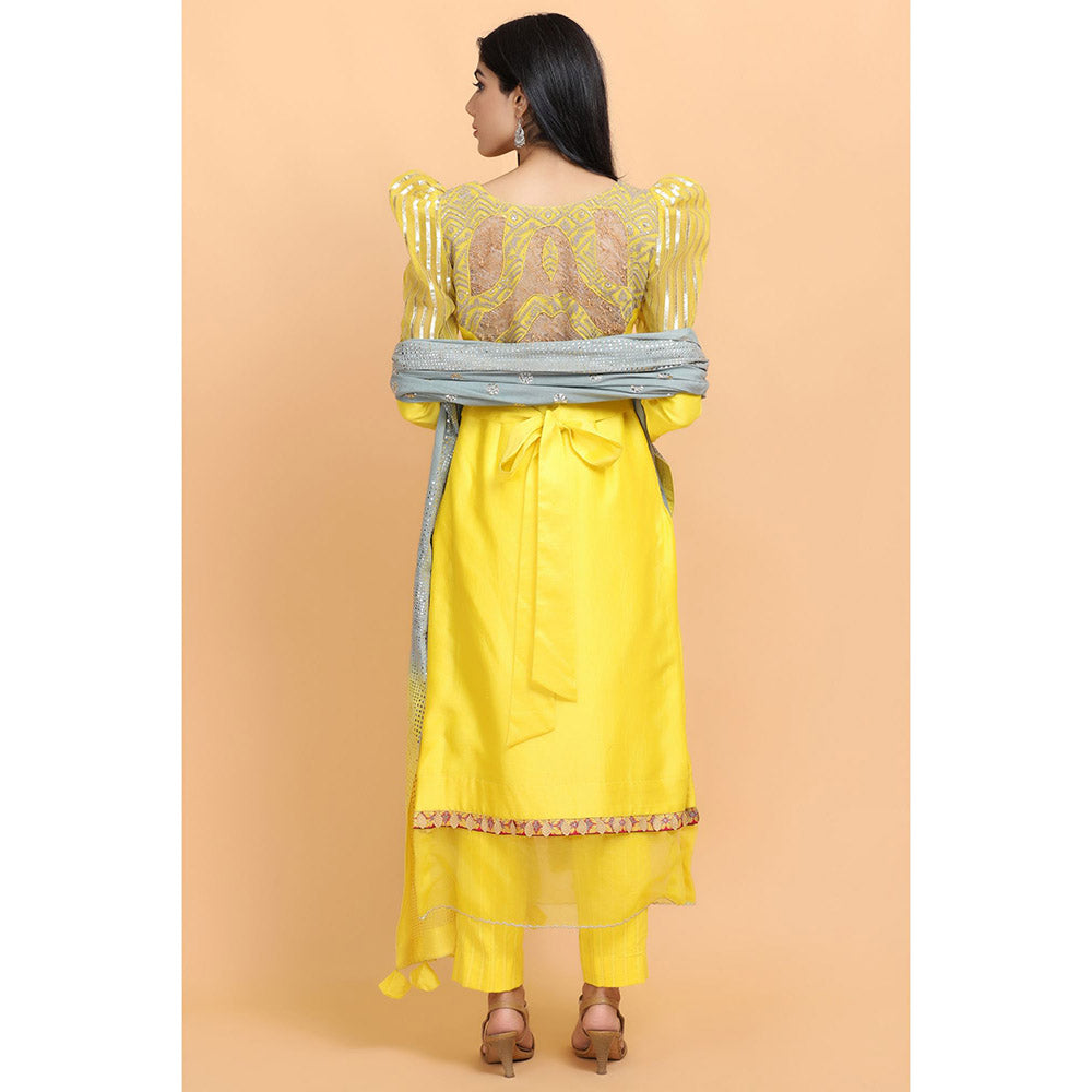 Arpita Sulakshana Yellow Gota Chanderi Kurta Pant with Dupatta (Set of 3)