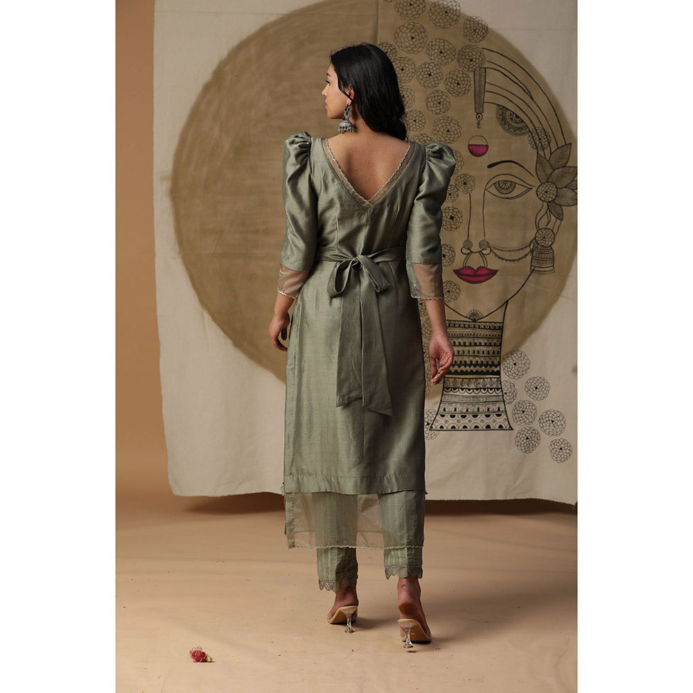 Arpita Sulakshana Olive Green Handpainted Suit (Set of 3)
