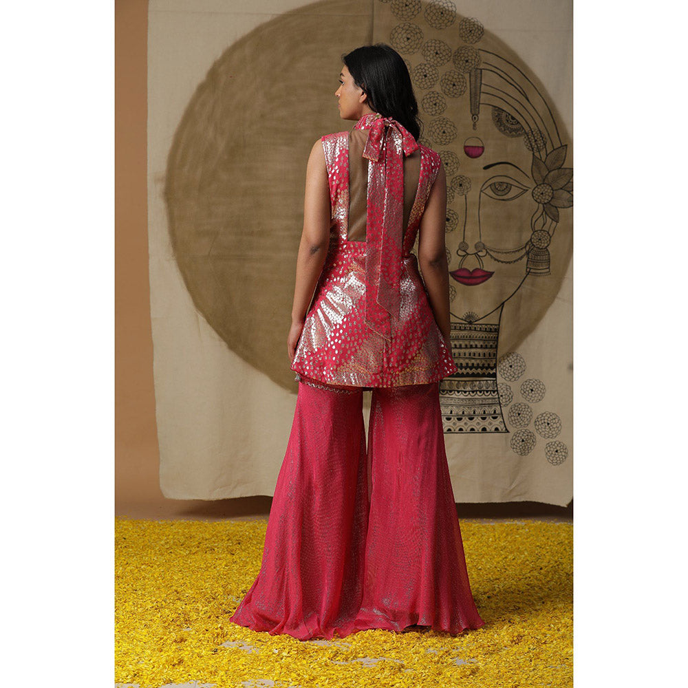 Arpita Sulakshana Red Kurta Sharara with Cape (Set of 3)