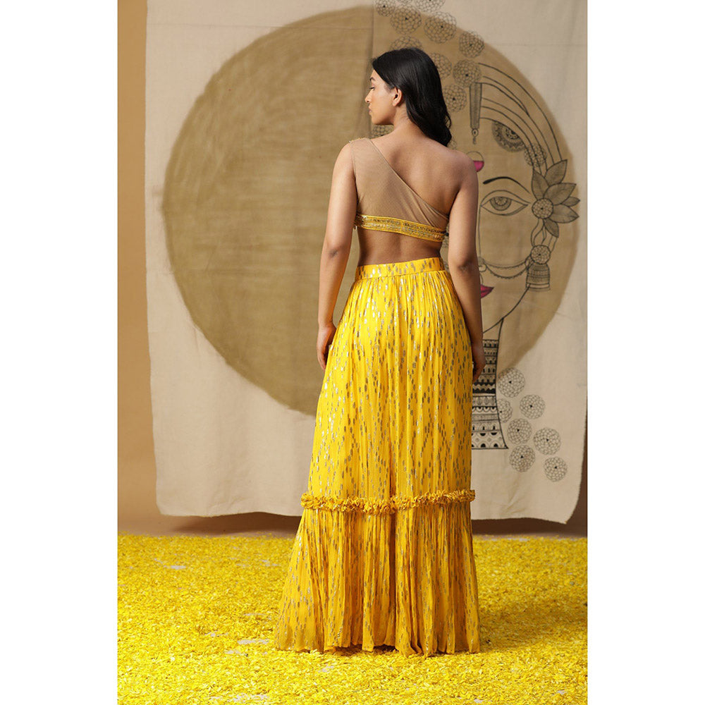 Arpita Sulakshana Marigold Yellow Blouse Lehenga with Cape (Set of 3)