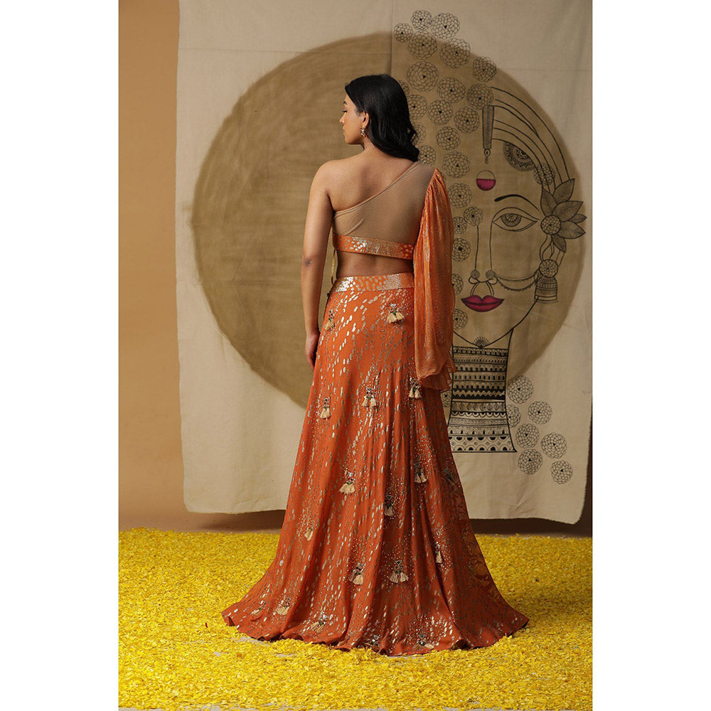 Arpita Sulakshana Rust Orange Blouse Lehenga with Dupatta (Set of 3)