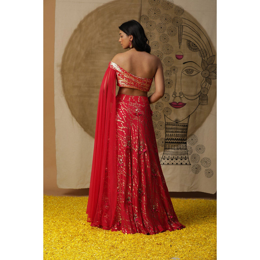 Arpita Sulakshana Red Blouse Lehenga with Dupatta (Set of 3)