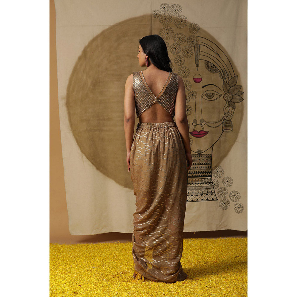 Arpita Sulakshana Brown Blouse Dhoti with Cape (Set of 3)