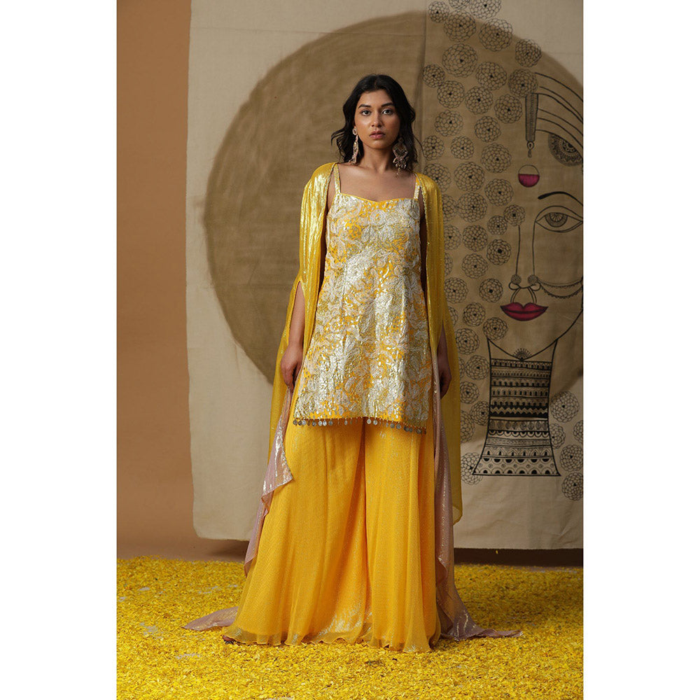 Long Cape Style Kurti Online Arpita Sulakshana Yellow Kurta