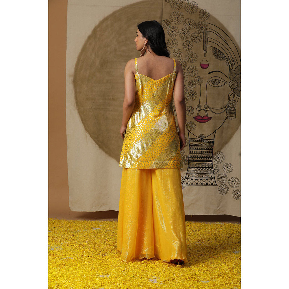 Arpita Sulakshana Yellow Kurta Palazzo with Cape (Set of 3)
