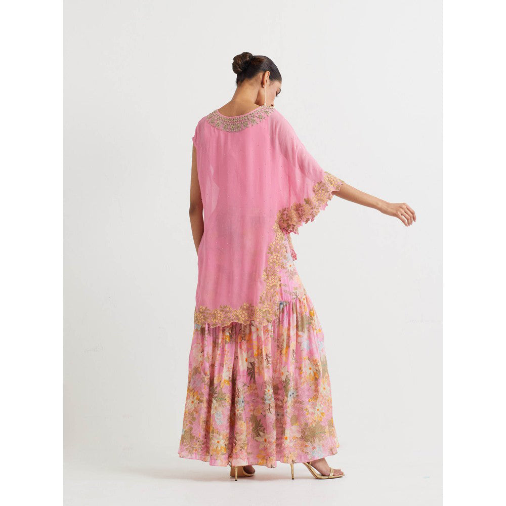 KAVITA BHARTIA Cape & Floral Sharara in Pink (Set of 2)