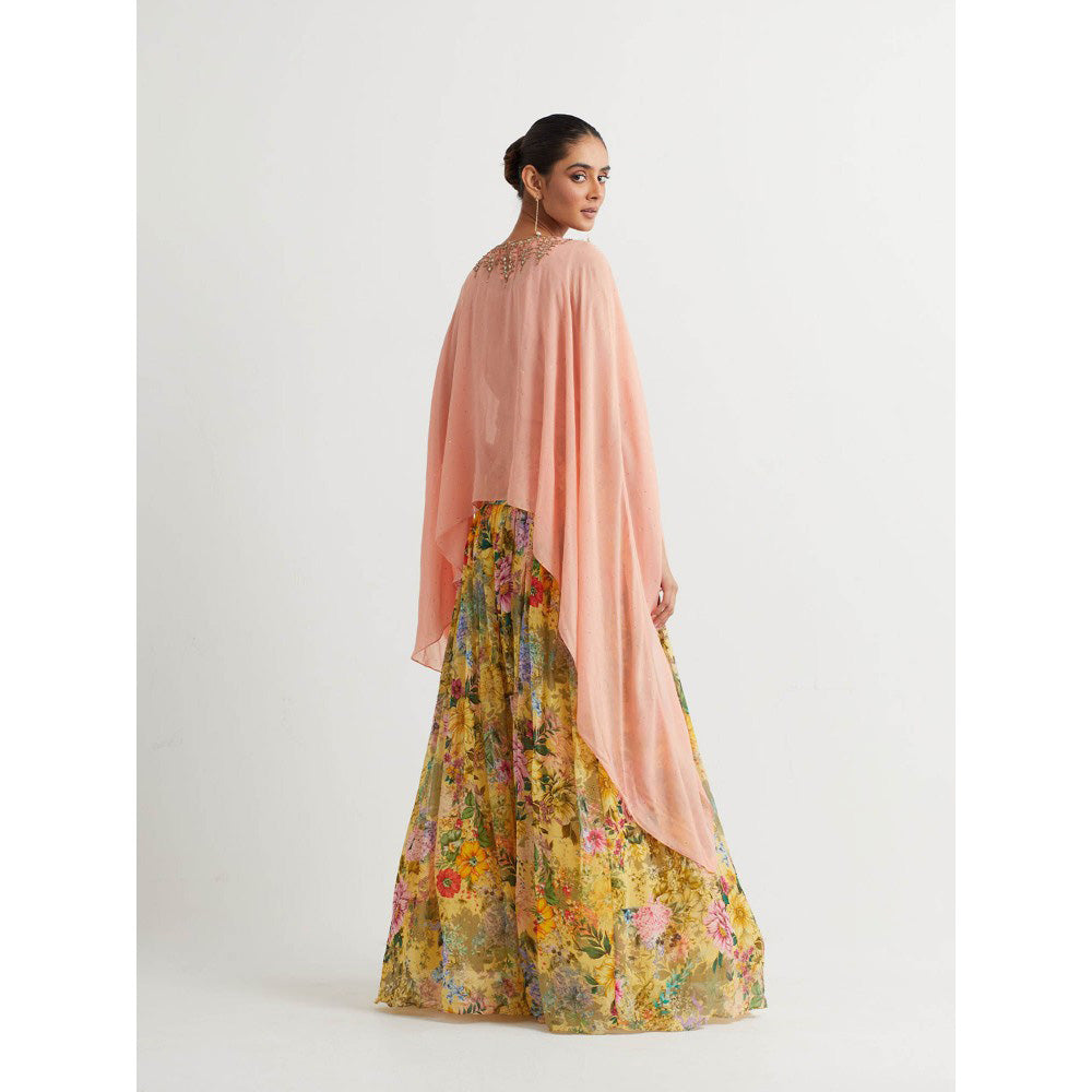 KAVITA BHARTIA Cape with Floral Skirt in Multi-Color (Set of 2)