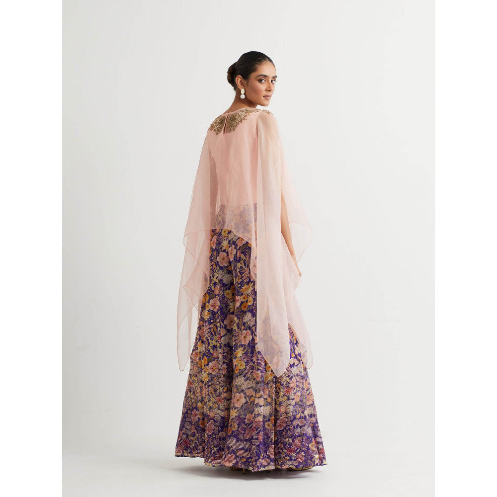 KAVITA BHARTIA Cape & Floral Dress in Purple (Set of 3)