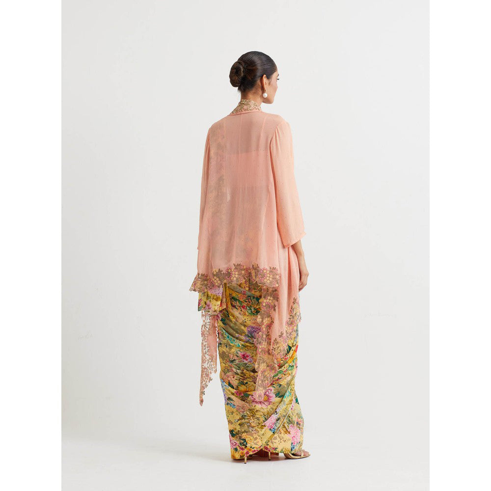 KAVITA BHARTIA Floral Saree with Cape in Multi-Color and Stitched Blouse