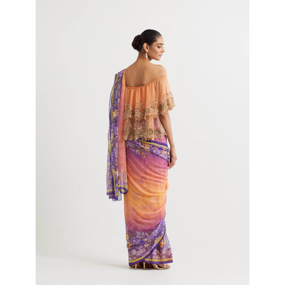 KAVITA BHARTIA Floral Saree with Cape in Multi-Color