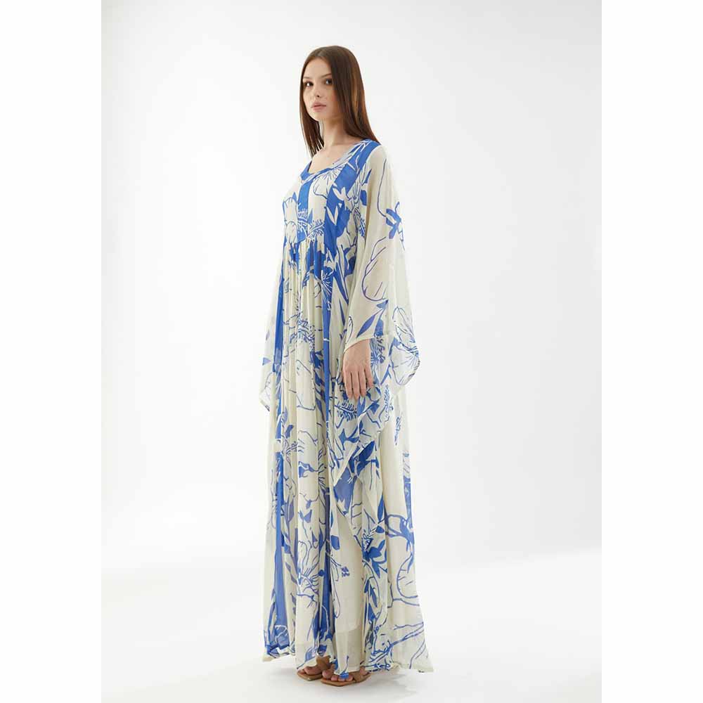 KoAi White and Blue Floral Kaftan (Set of 2)