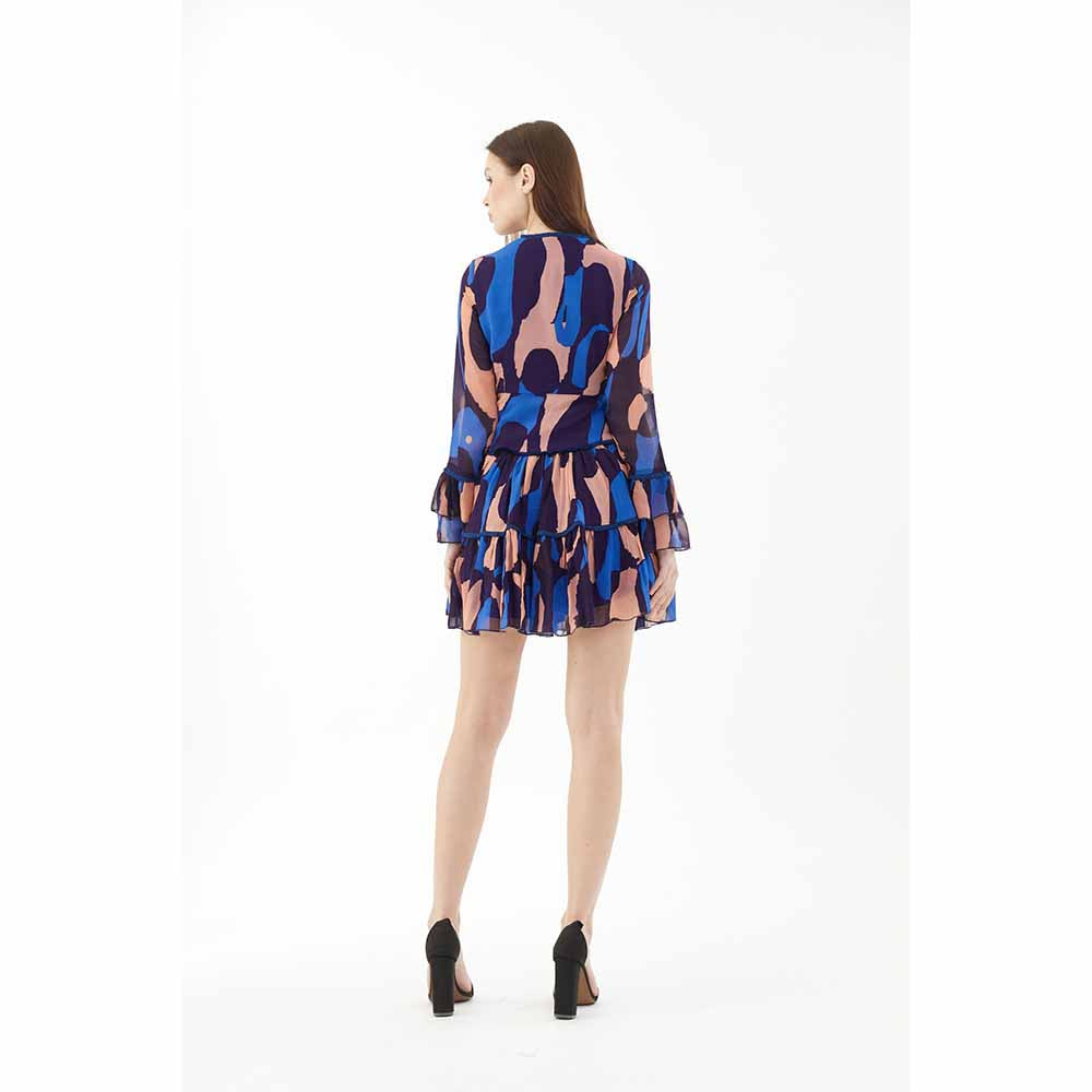 KoAi Blue, Orange and Indigo Full Sleeves Dress