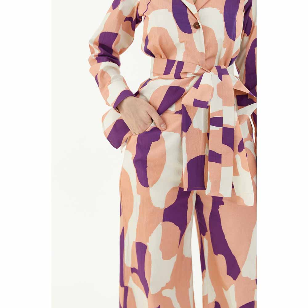 KoAi Purple, White and Orange Abstract Pants
