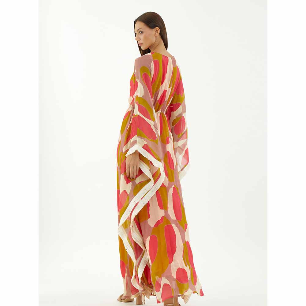 KoAi Mustard, Pink and Off-White Abstract Kaftan (Set of 2)