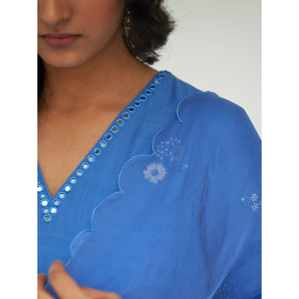 Label Earthen Blue Anarkali & Pant with Dupatta (Set of 3)