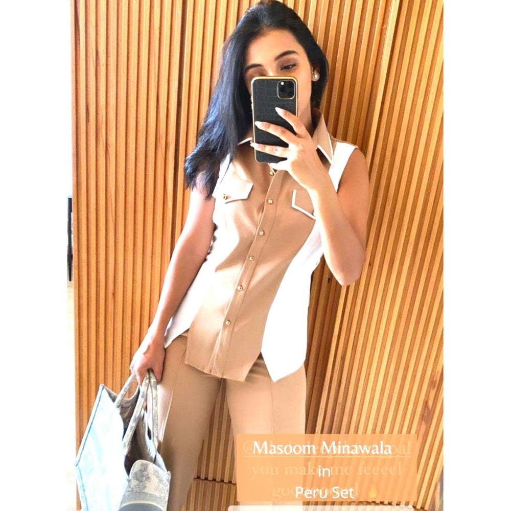 Label Deepika Nagpal Peru Flap Shirt With Belt & Colour Blocking Detail -Sleeveless (Set of 3)