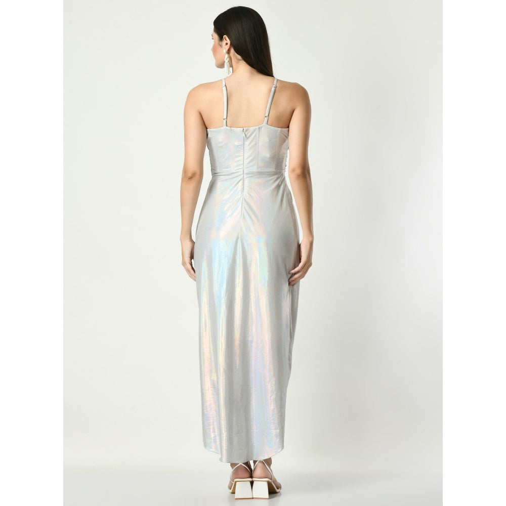 Sunanta Madaan Celeste - Corset Draped Dress in Metallic Silver Color