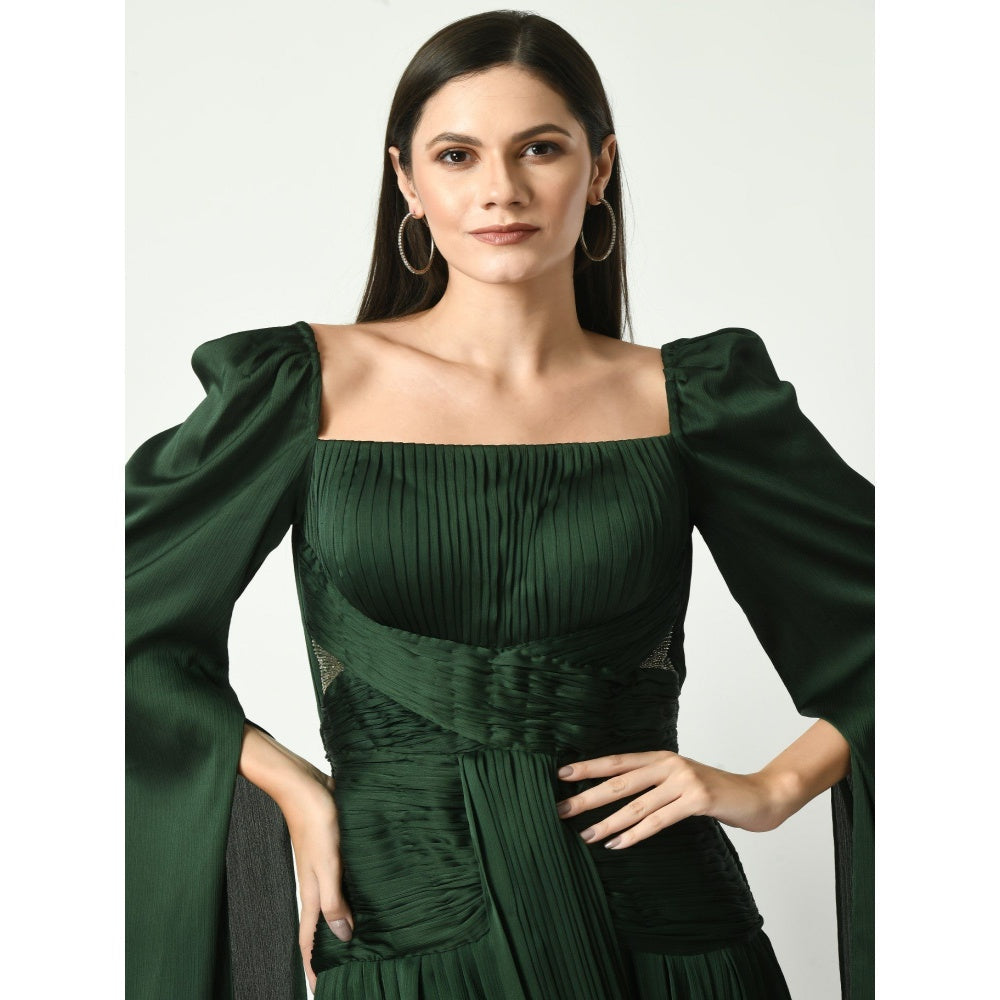 Sunanta Madaan Unspoken Beauty - Ruching Gown in Bottle Green Color