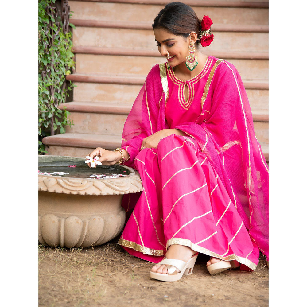 Maison Shefali Sindoori Gota Work Kurti with Sharara and Dupatta (Set of 3)