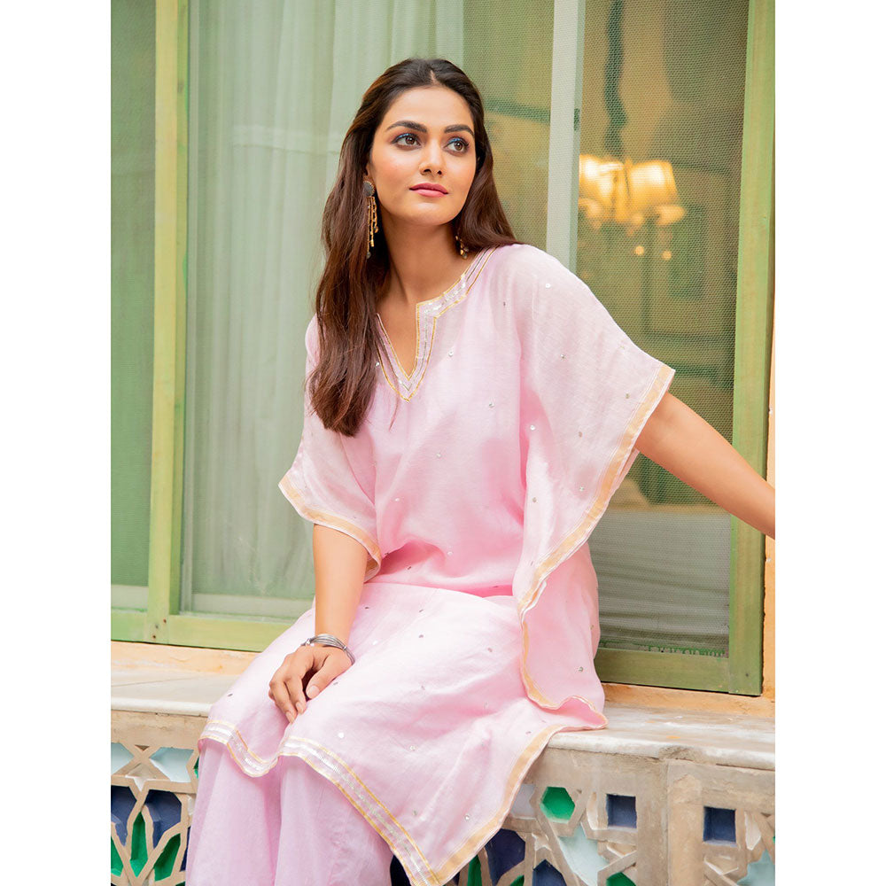 Maison Shefali Gulaab Chanderi Kaftan with Pants (Set of 2)