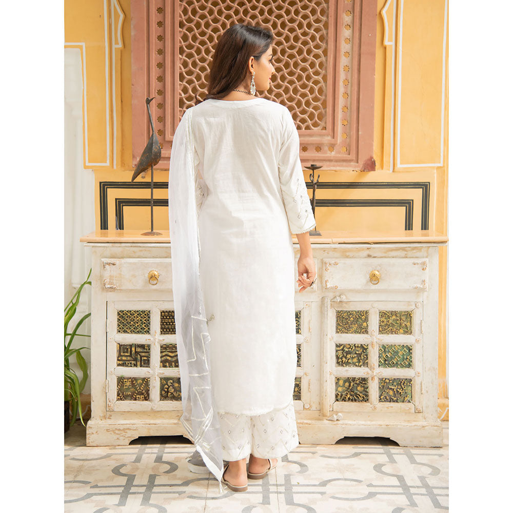 Maison Shefali Noor Badli White and Grey Gota Mirror Work Kurta (Set of 3)