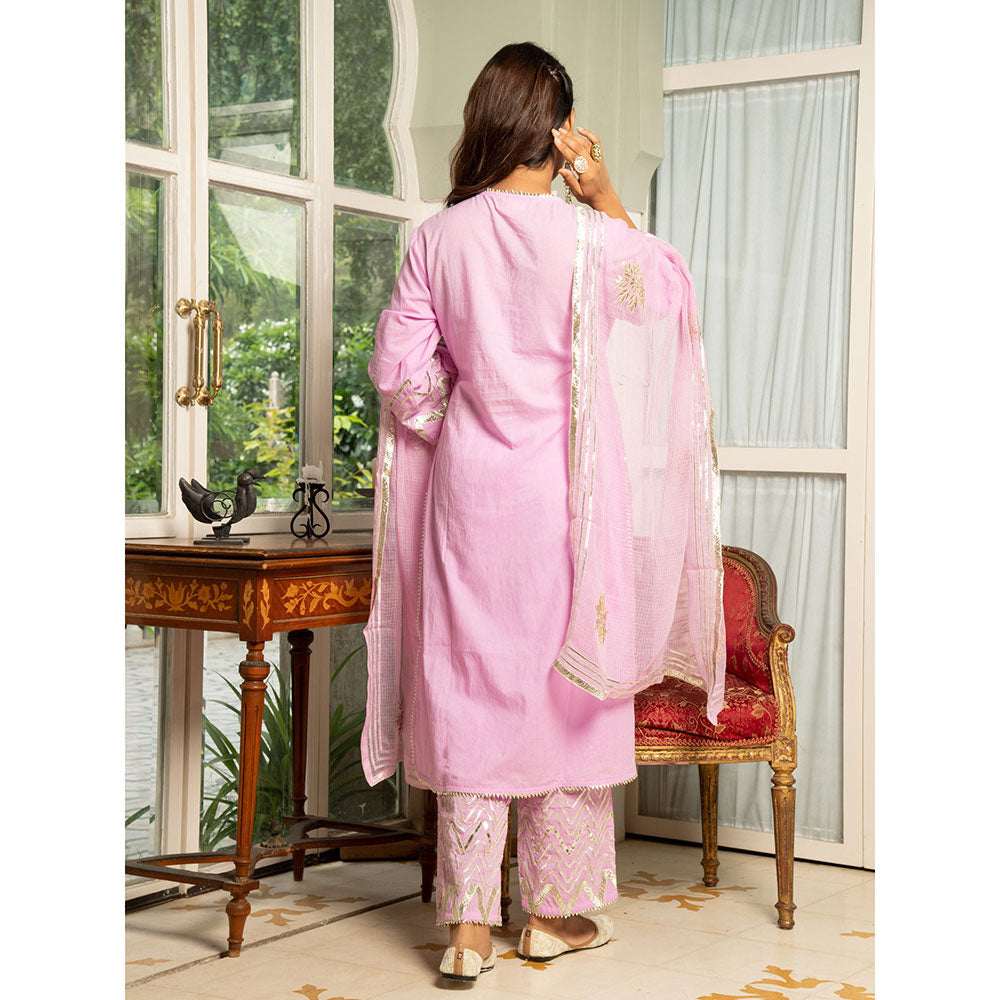 Maison Shefali Noor Gulabi Gota Work Kurta (Set of 3)