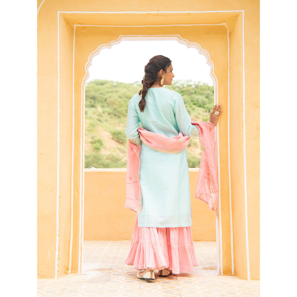Maison Shefali Noor Neel Gulabi Sharara (Set of 3)