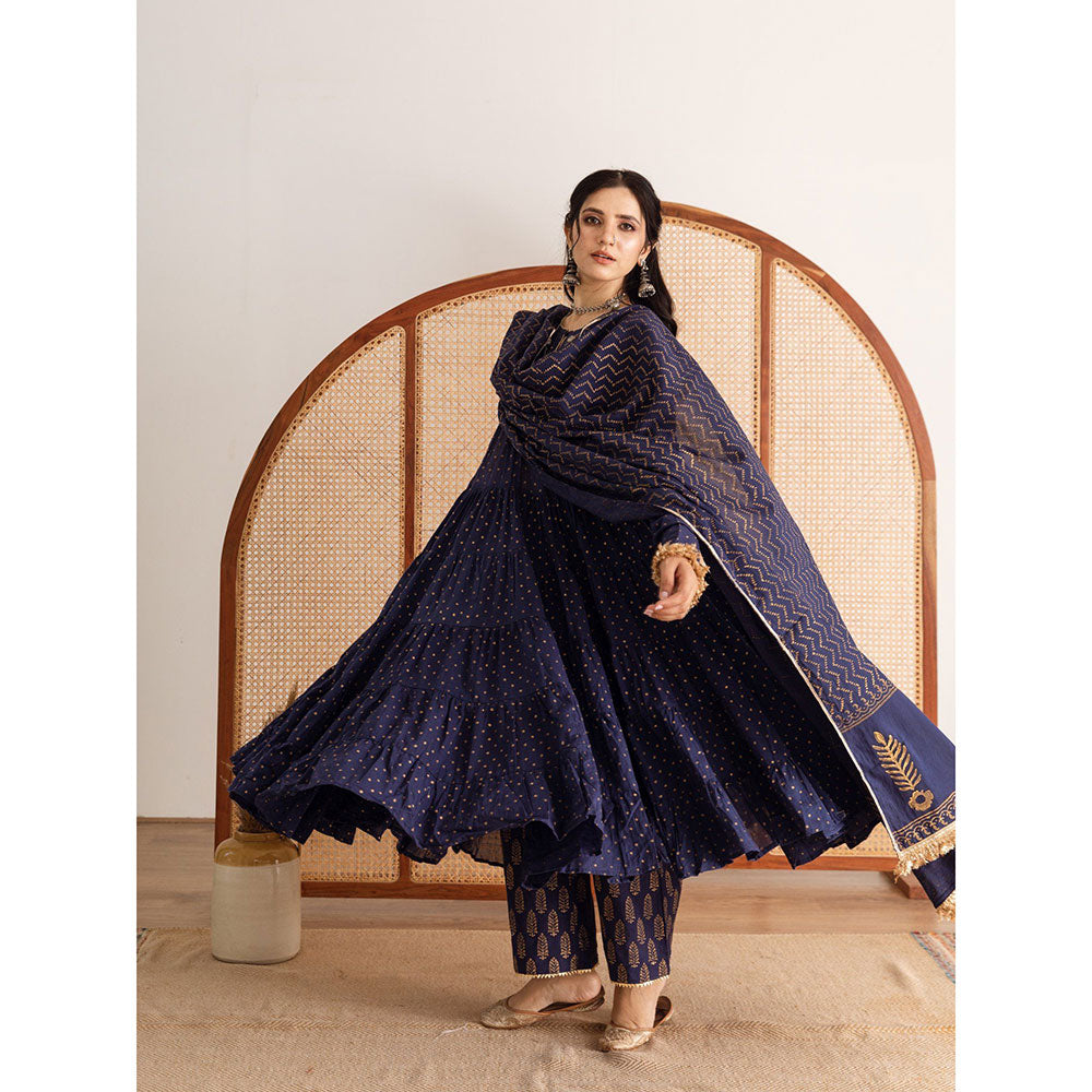 Maison Shefali Neela Kurta Anarkali Pant And Dupatta (Set of 3)