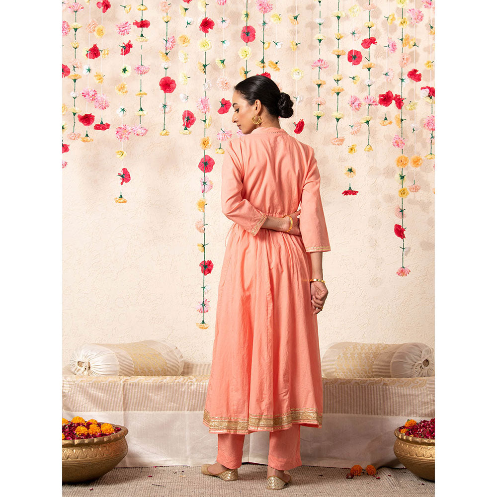 Maison Shefali Peach Sorbet Angrakha Kurta (Set of 2)