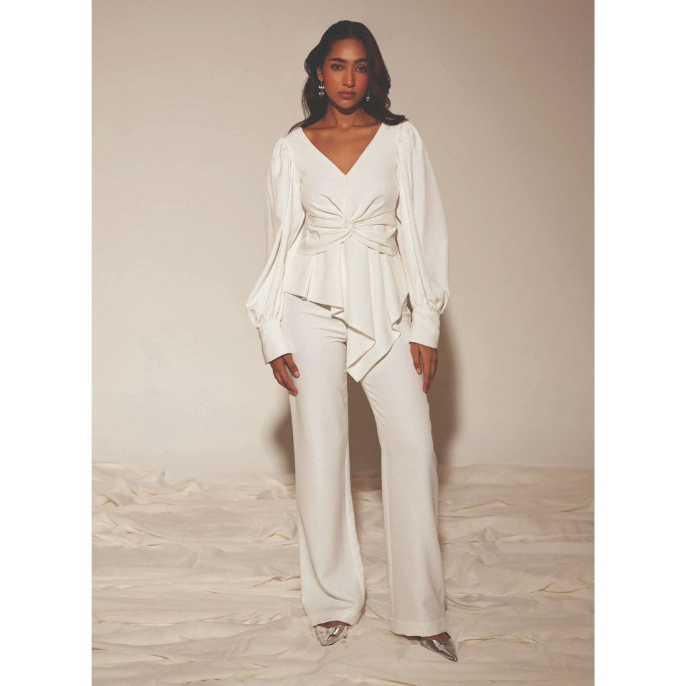 MALIE Peplum White Celeste Top