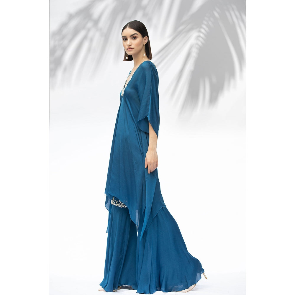 MANDIRA WIRK Saphire Blue Kaftan Tunic With Sharara (Set Of 2)