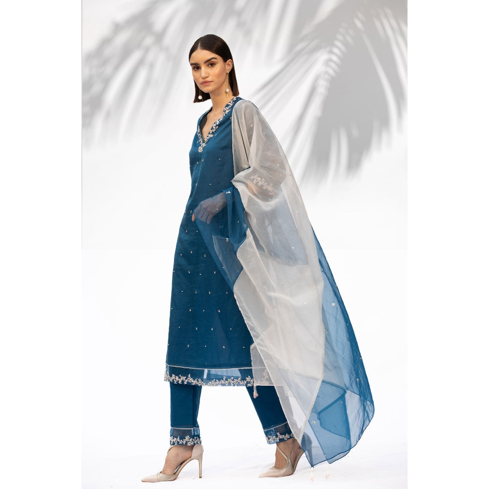 MANDIRA WIRK Saphire Blue Kurta Dupatta With Pant (Set Of 3)