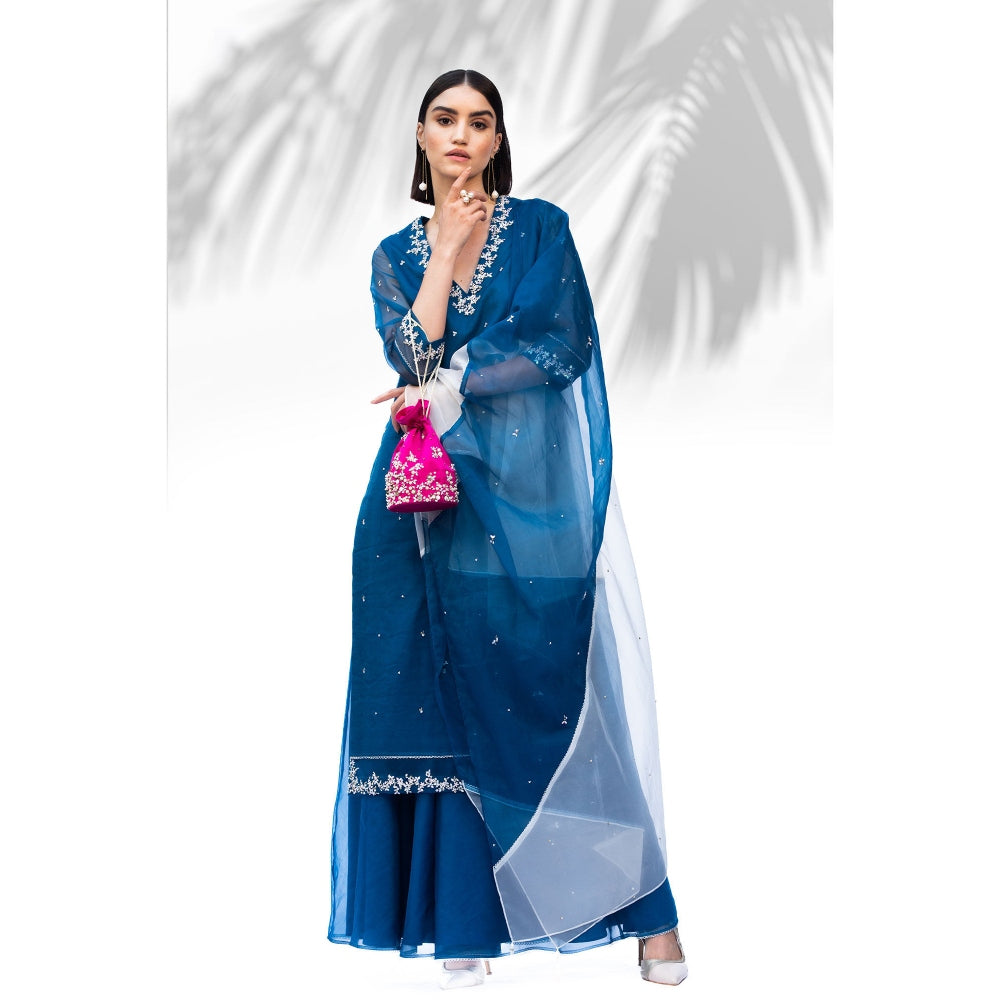 MANDIRA WIRK Saphire Blue Kurta With Palazzo Dupatta (Set Of 3)