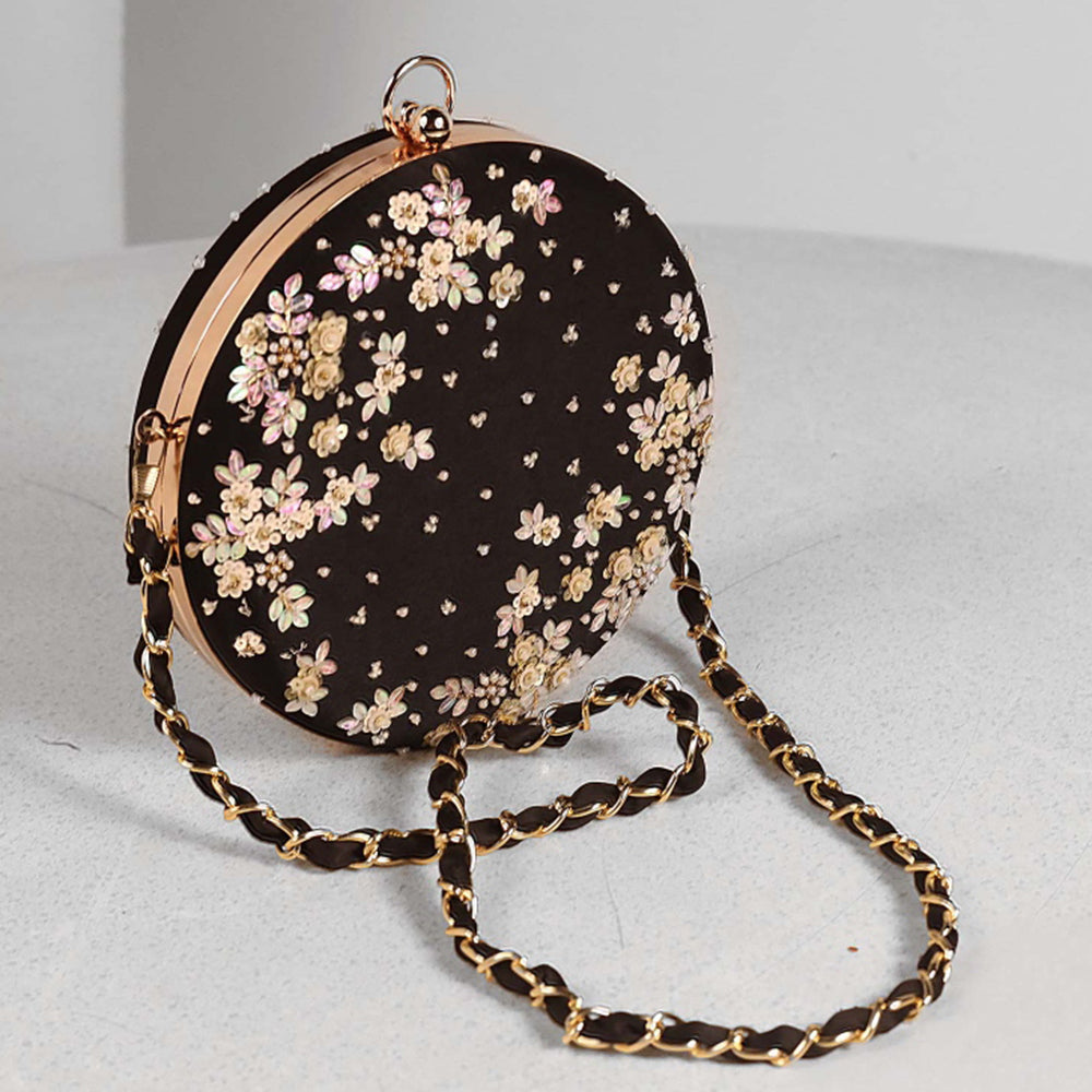 MANDIRA WIRK Black Hand Embroidered Clutch