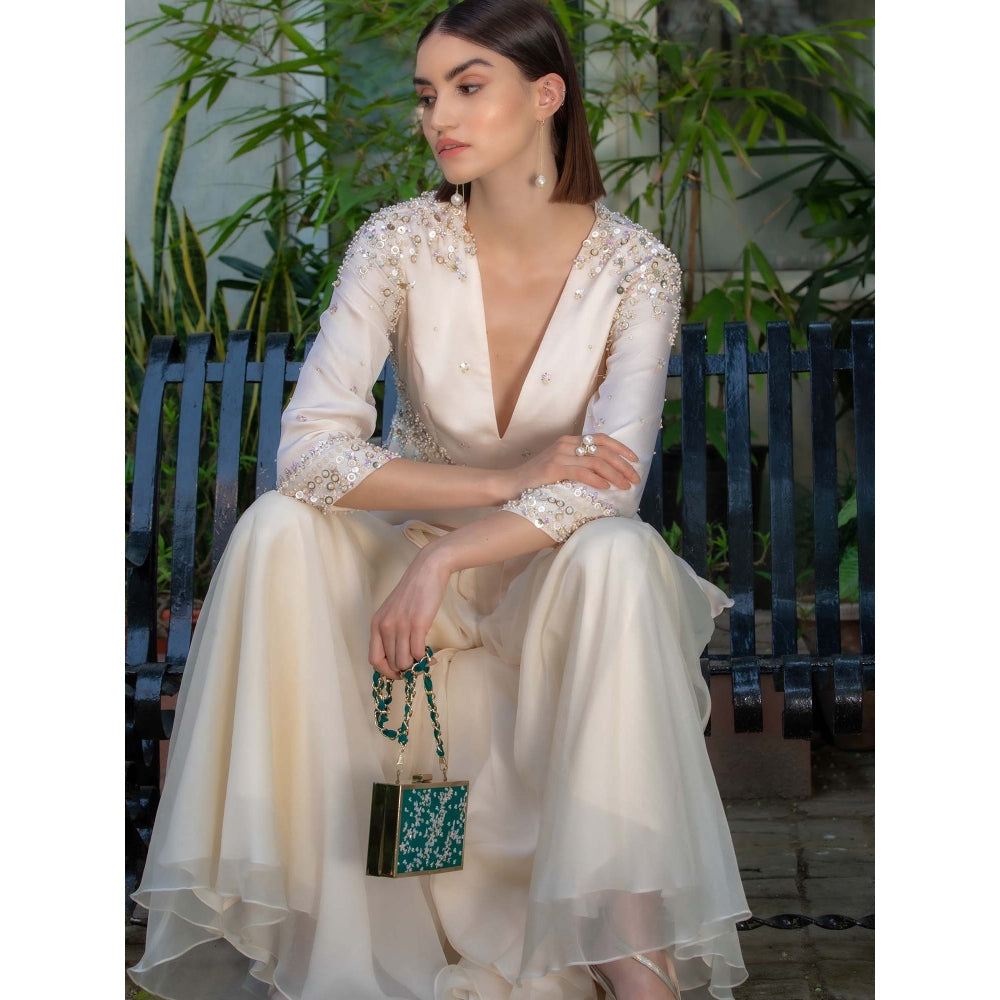 MANDIRA WIRK Green Hand Embroidered Clutch