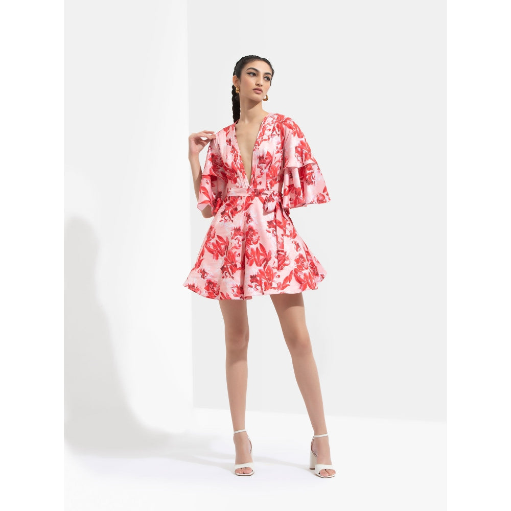 MANDIRA WIRK Mirrai Printed A-Line Dress Red