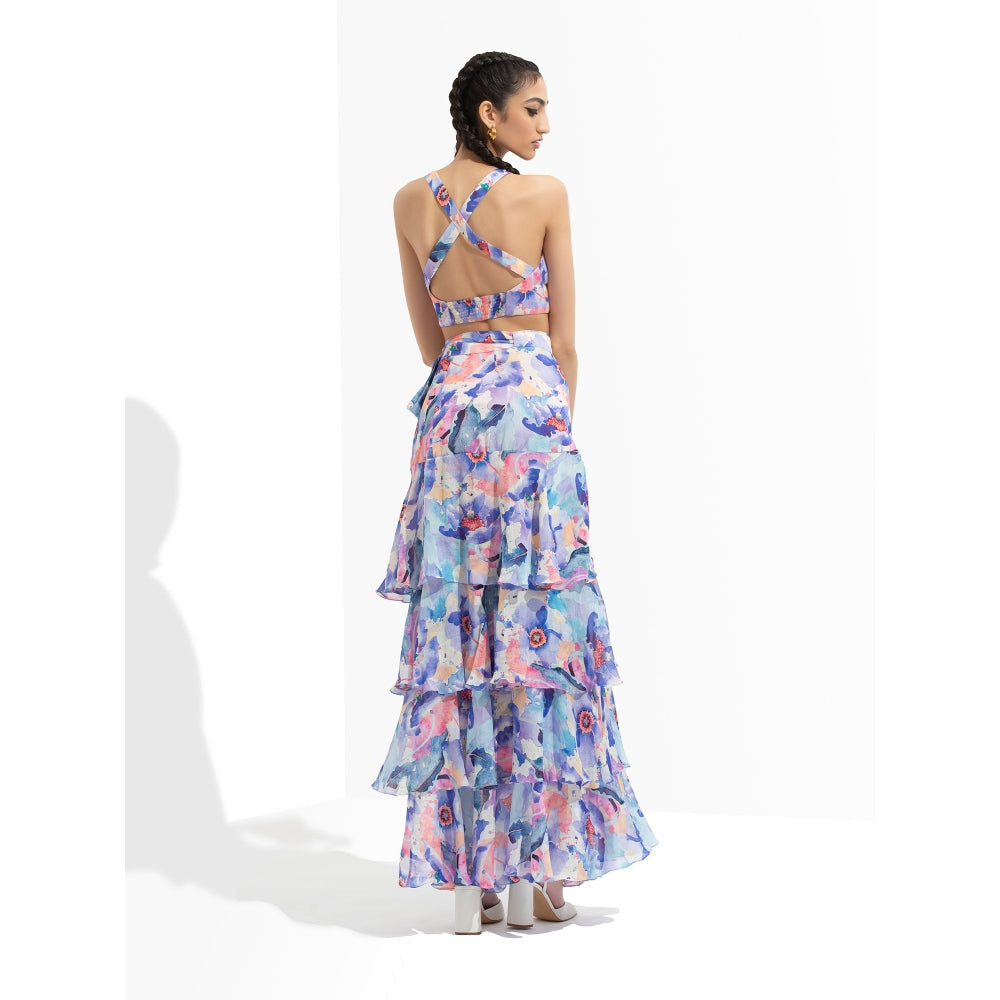 MANDIRA WIRK Matsu Printed Wrap Skirt Paired with Bustier Blue (Set of 2)