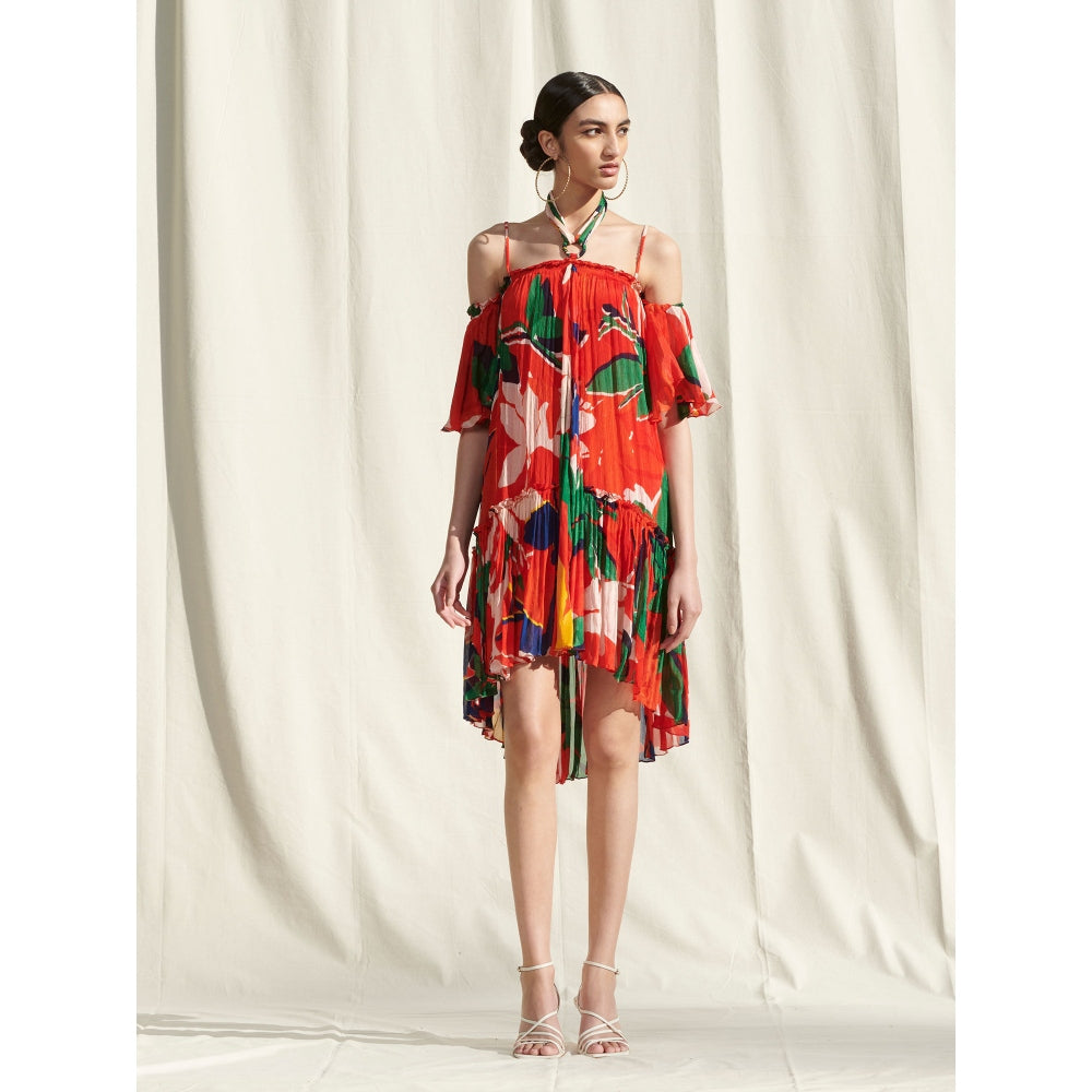 MANDIRA WIRK Red Printed Halter Dress Red