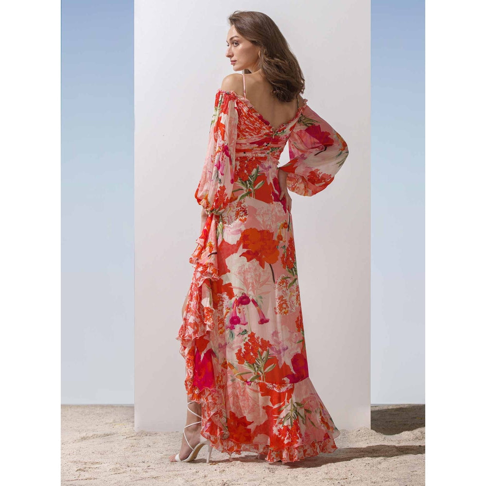 MANDIRA WIRK Double Layered Frills Floral Dress