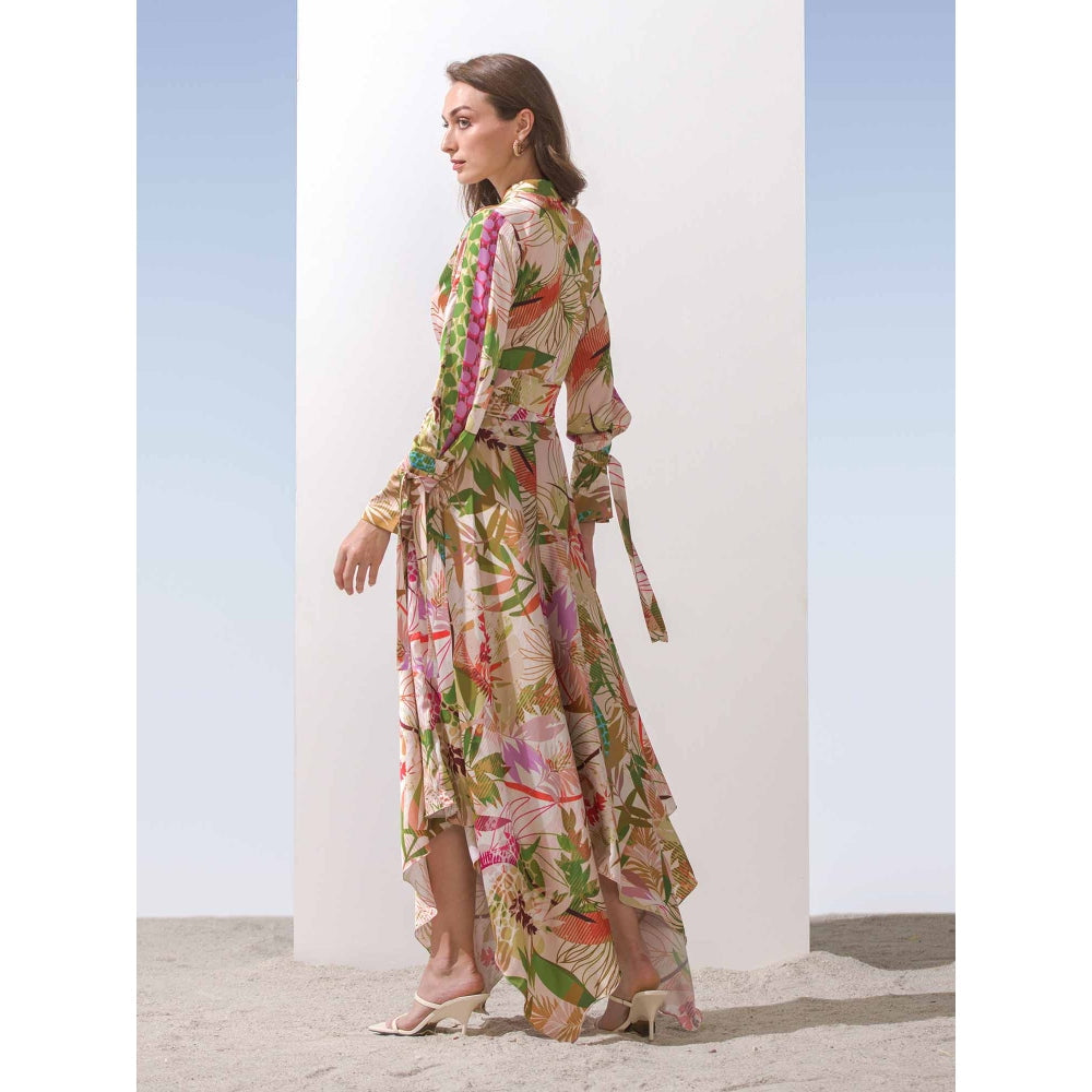 MANDIRA WIRK Asymmetric Dress with Cuff Tie Up