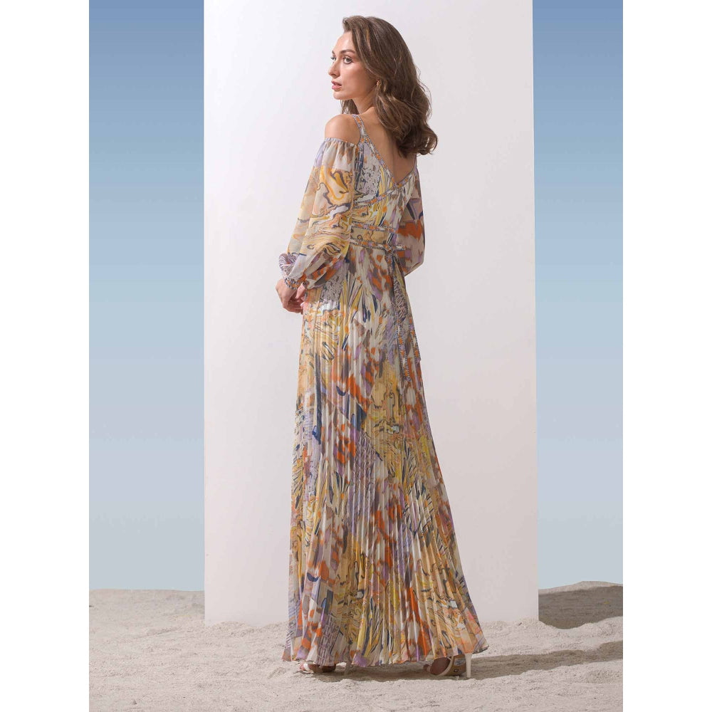 MANDIRA WIRK Criss Cross Cut Out Detail Printed Dress