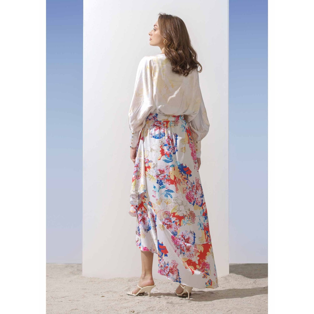 MANDIRA WIRK Boatneck Asymmetric Overlap Dress with Belt