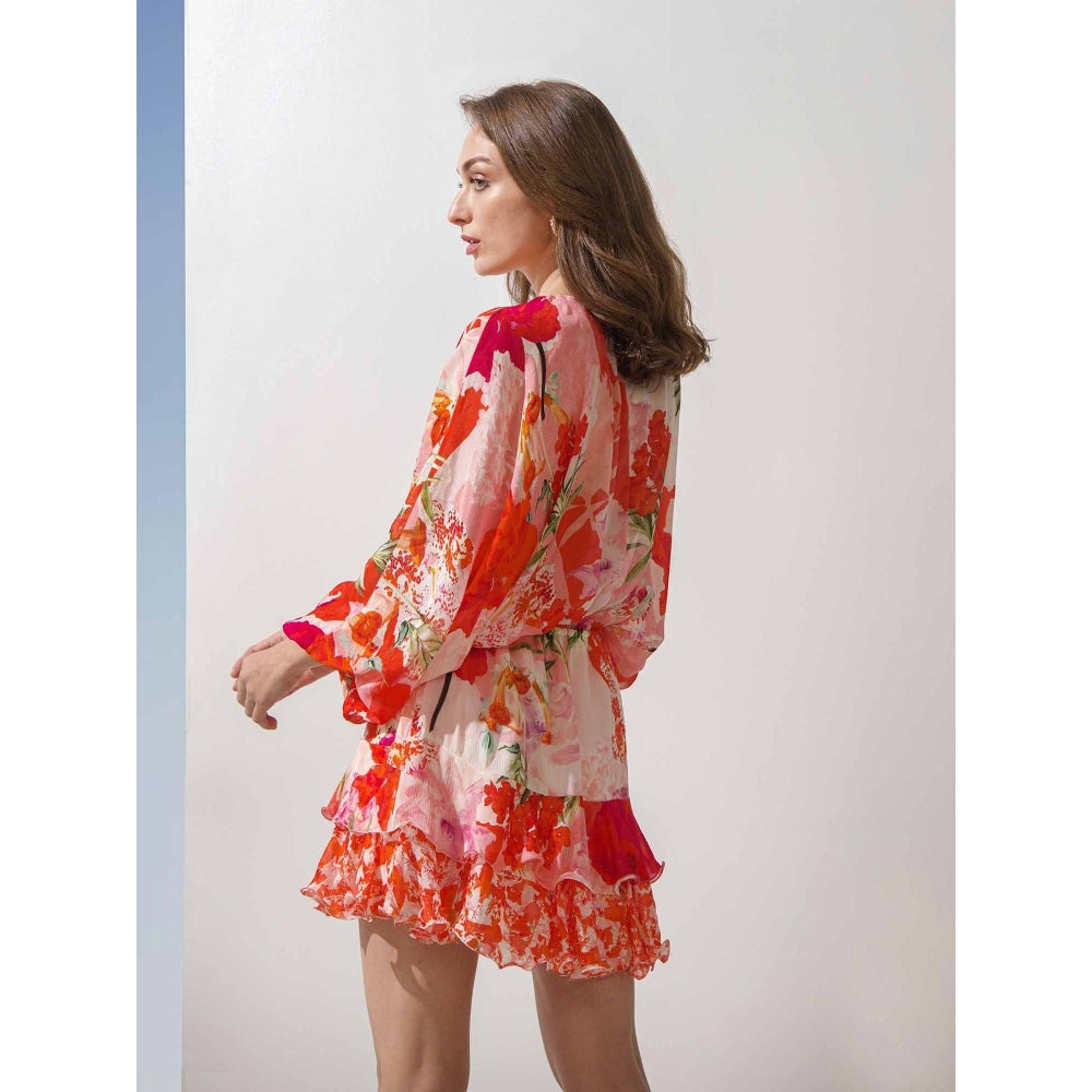 MANDIRA WIRK Printed Layered Dress with Batwing Sleeves
