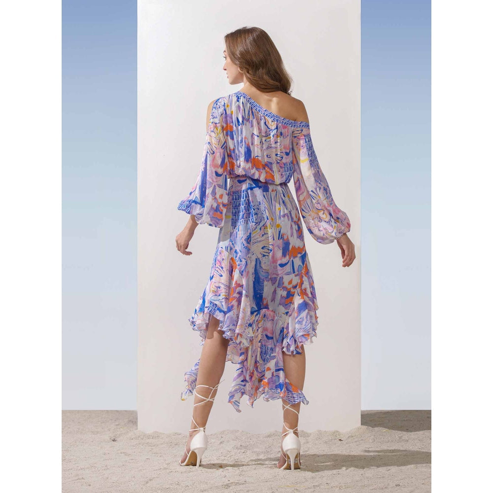 MANDIRA WIRK Off Shoulder Dress with Asymmetric Hem