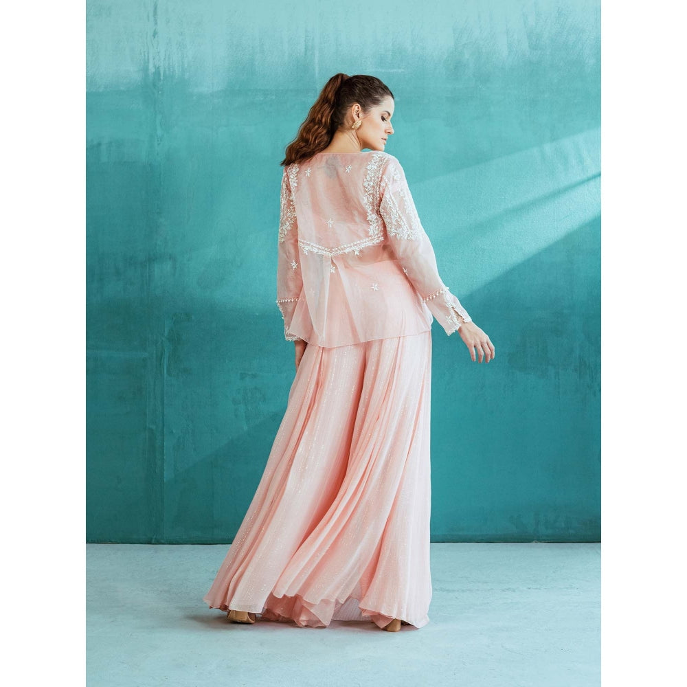 MANDIRA WIRK Peach Embroidered Organza Palazzo (Set of 3)