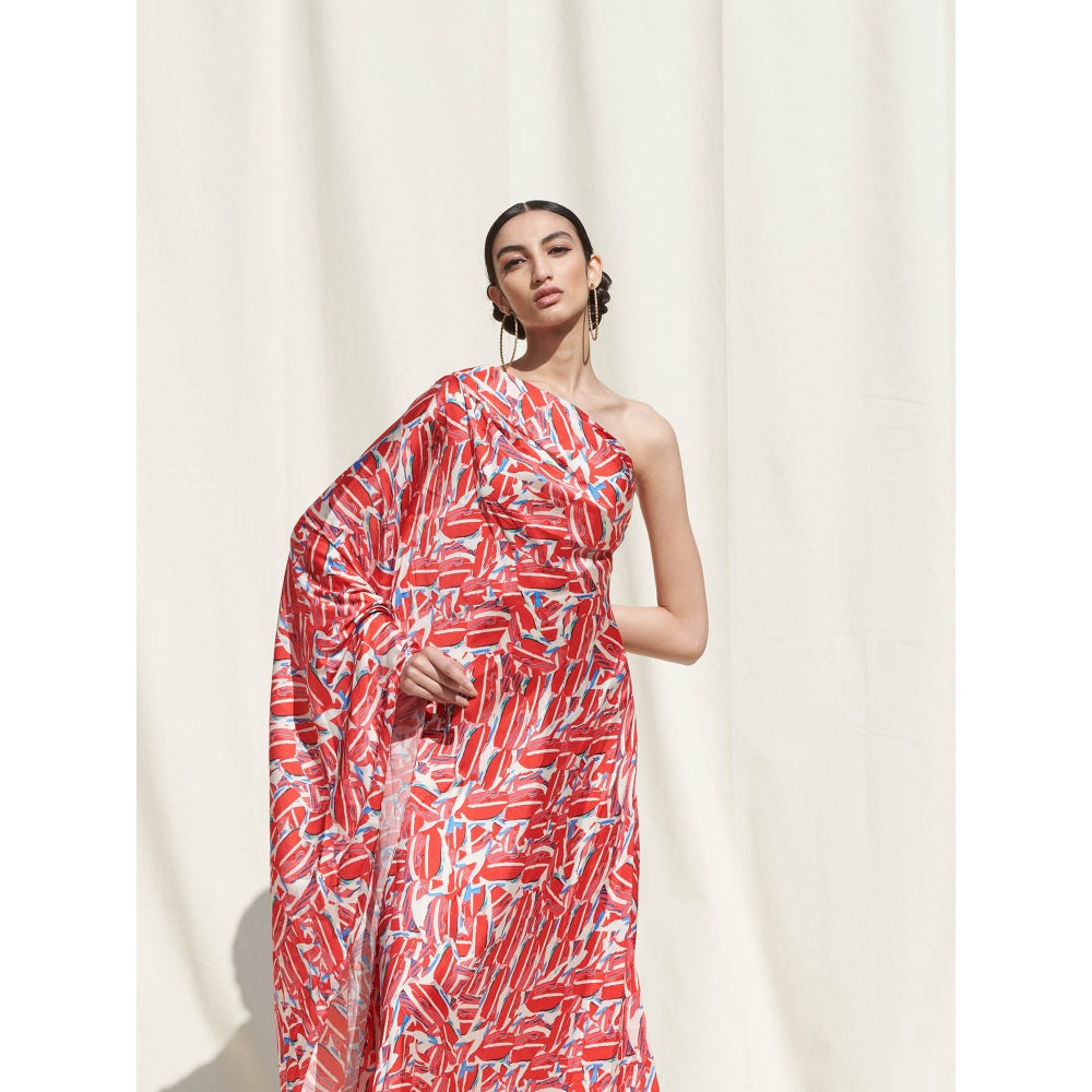 Mandira Wirk Red Printed Crepe Dress