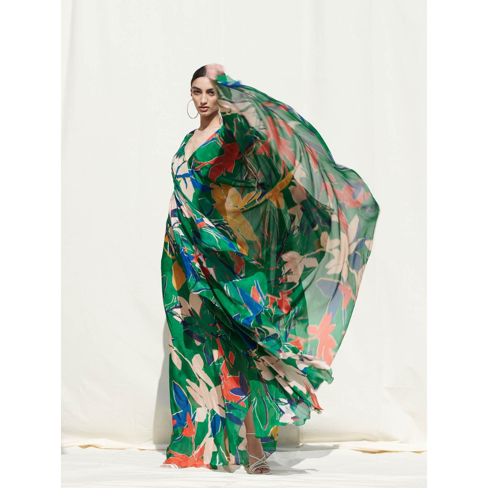 Mandira Wirk Multi-Color Printed Chiffon Kaftan With Slip (Set Of 2)